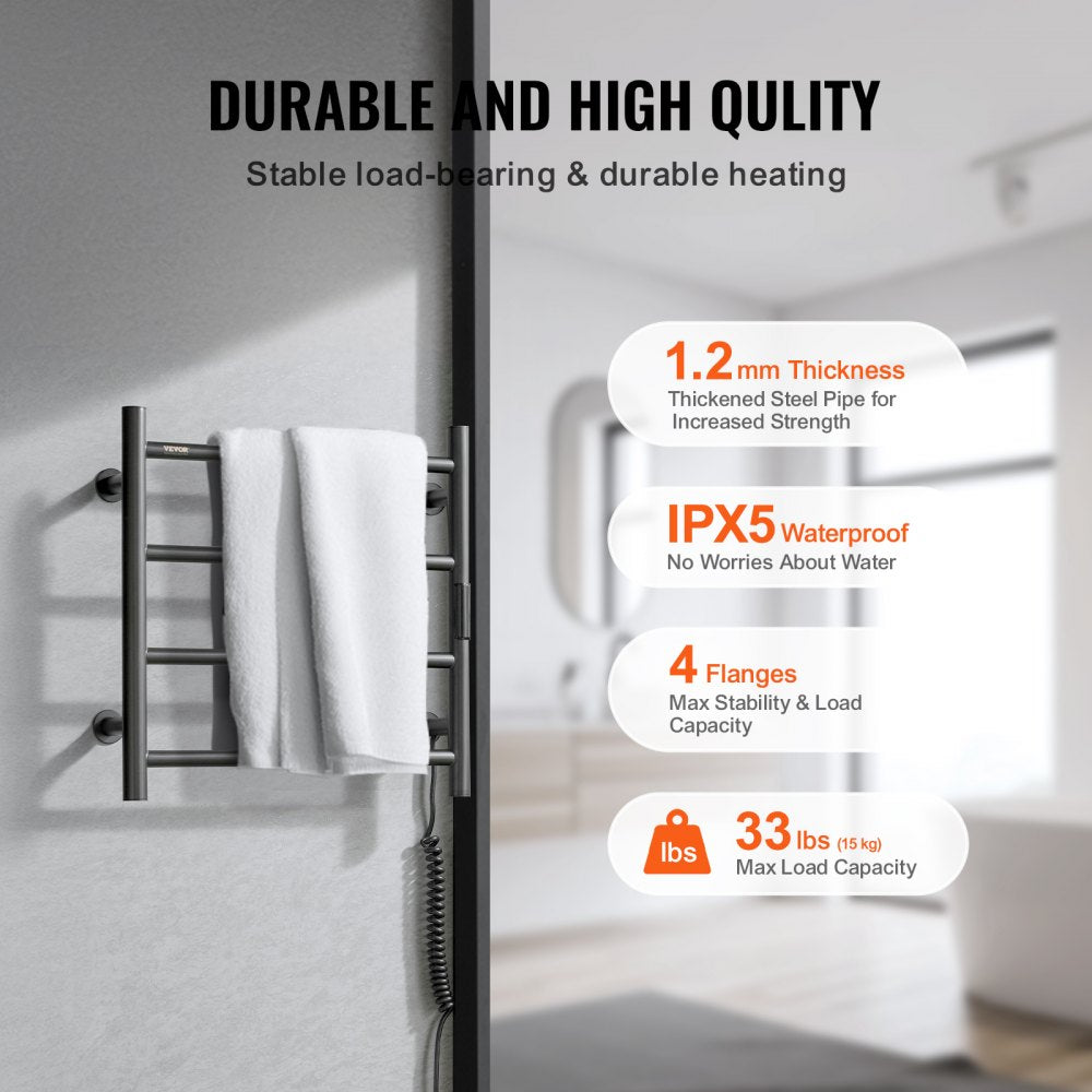Towel Warmer Heated Towel Bar-Rack - Nopwer Bathroom Wall Mounted Electric Towel Drying Plug-in Matte  Black 4 Bars
