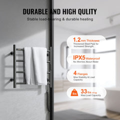 Towel Warmer Heated Towel Bar-Rack - Nopwer Bathroom Wall Mounted Electric Towel Drying Plug-in Matte  Black 4 Bars