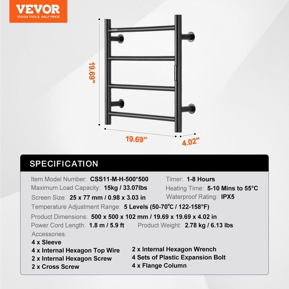 Towel Warmer Heated Towel Bar-Rack - Nopwer Bathroom Wall Mounted Electric Towel Drying Plug-in Matte  Black 4 Bars