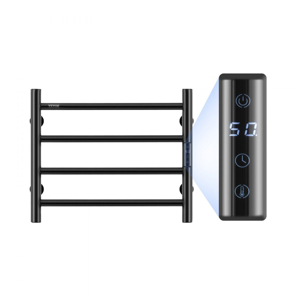 Towel Warmer Heated Towel Bar-Rack - Nopwer Bathroom Wall Mounted Electric Towel Drying Plug-in Matte  Black 4 Bars