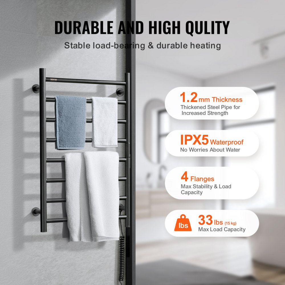 8 Bars Towel Warmer Rack Wall Mounted Heated Towel Rack for Bathroom Black