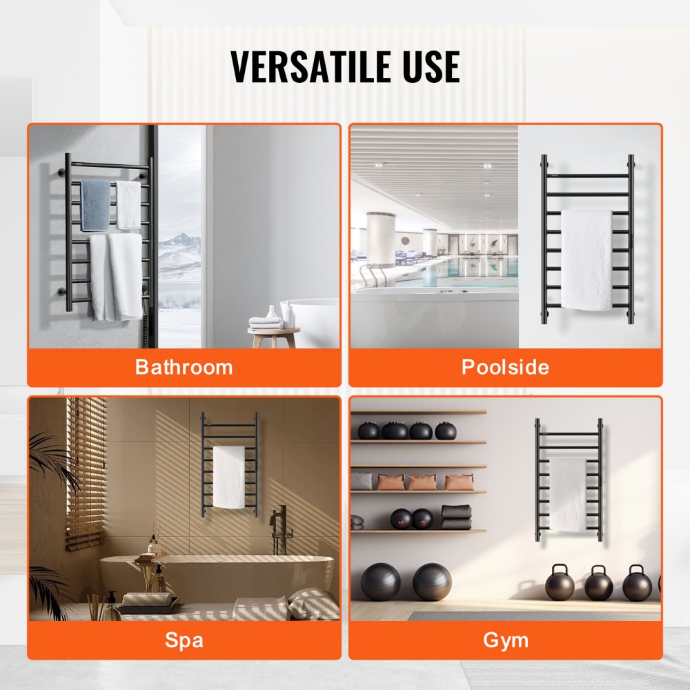 8 Bars Towel Warmer Rack Wall Mounted Heated Towel Rack for Bathroom Black