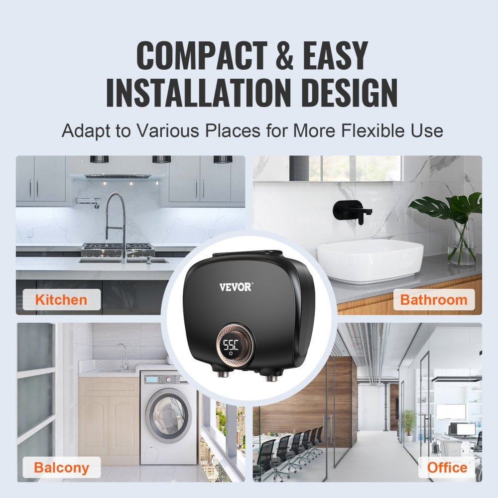 Bostome 7KW electric tankless water heater with digital display and compact under-sink design.