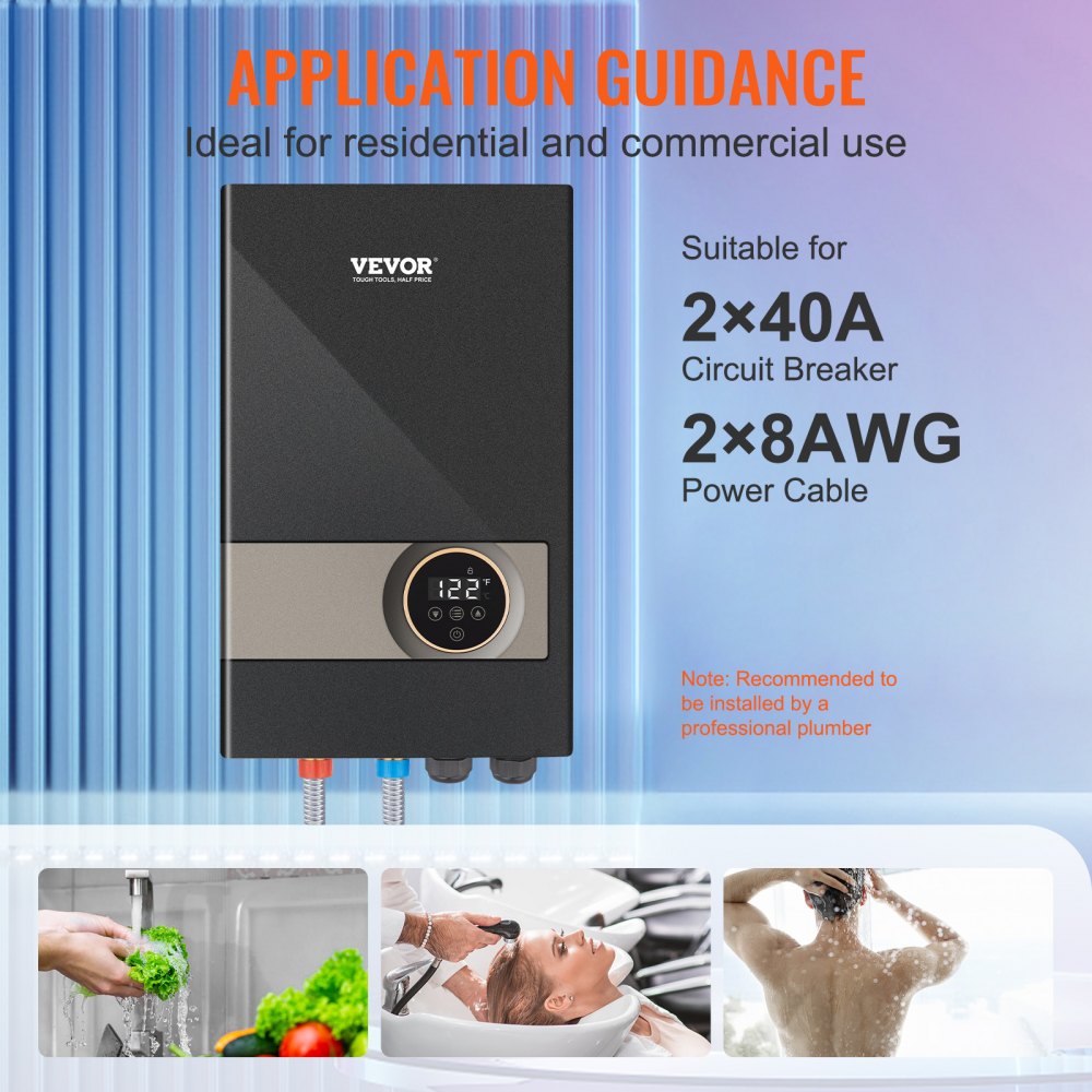 Bostome 18kW electric tankless water heater with digital temperature display and wall-mount design.