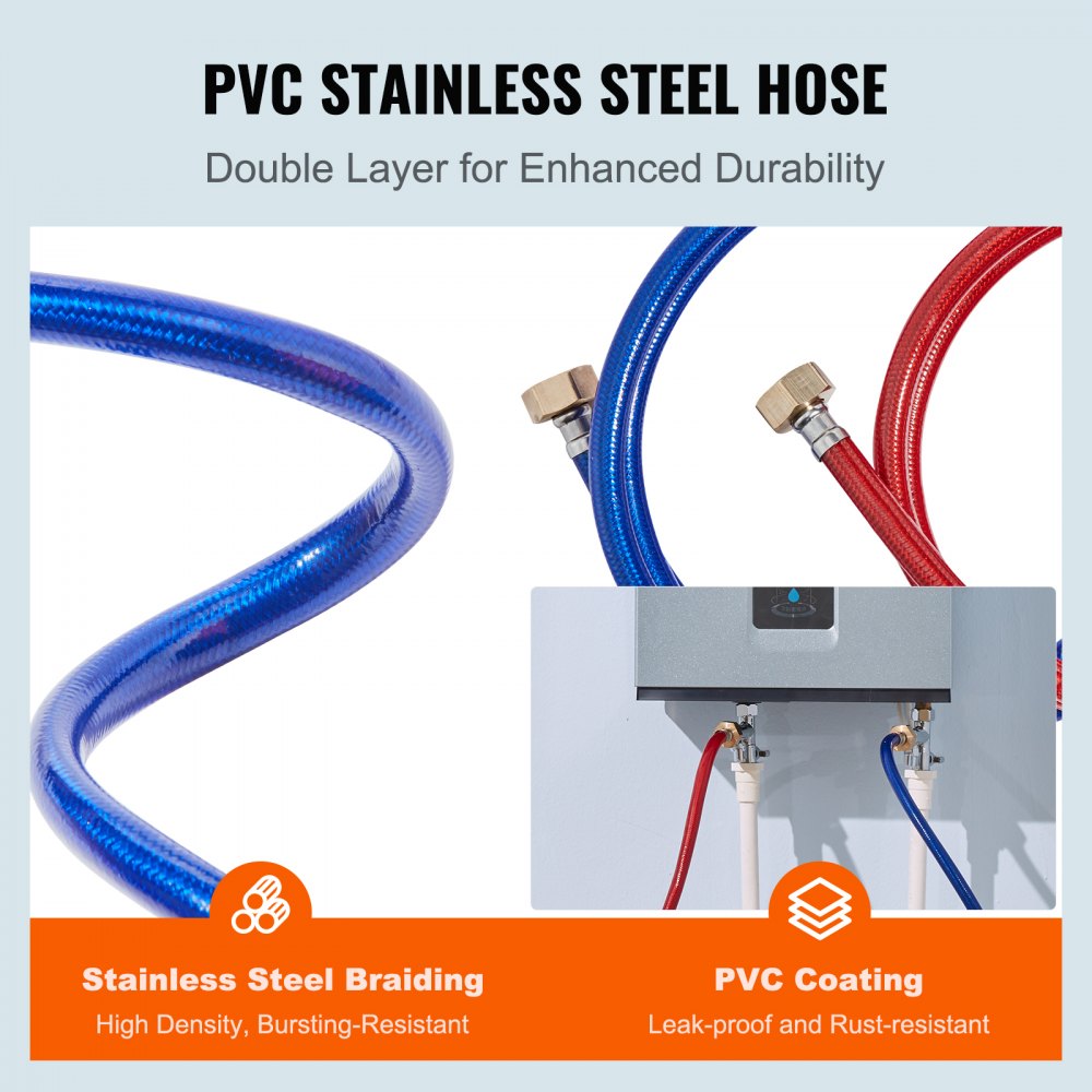 Double-layer PVC stainless steel hose with high-density steel braiding and rust-resistant coating.