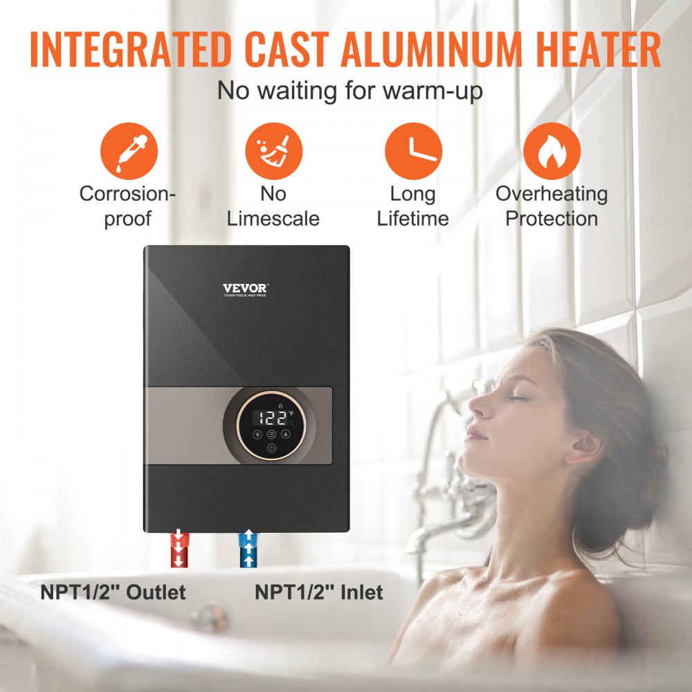 Bostome 8kW electric tankless water heater with digital display and compact wall-mount design.