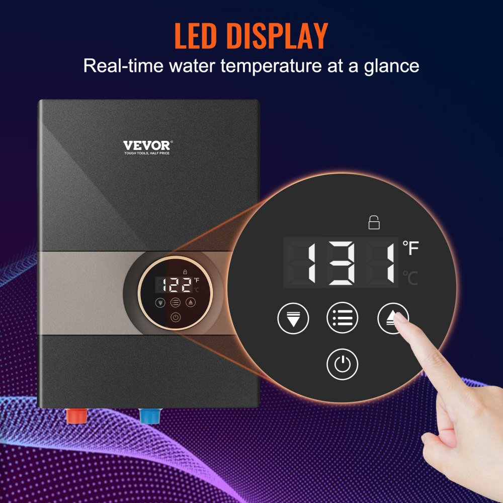 Bostome 8kW electric tankless water heater with digital display and compact wall-mount design.