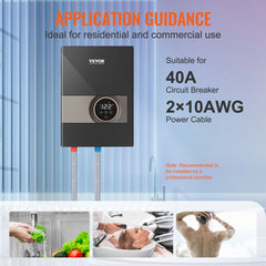 Electric tankless water heater with digital display and compact wall-mount design.