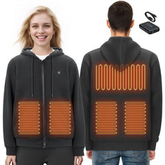 Heated Hoodie Sweatshirt Zip Up Unisex with Battery for Men&Women M Black
