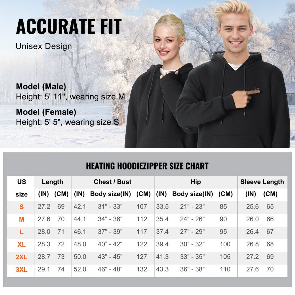 Heated Hoodie Sweatshirt Unisex with Battery for Men & Women S Size Black