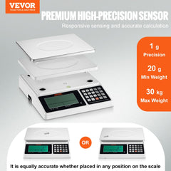 Industrial Counting Scale, 30 kg x 1 g, Digital Scale for Parts and Coins, g/kg/lb Units, Electronic Gram Scale Inventory Counting Scale Kitchen Jewelry Scale with RS232 Port and LCD Screen