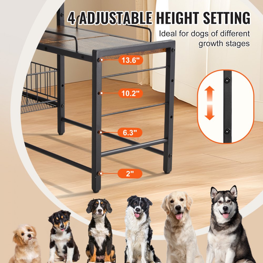 Bostome raised pet feeding station with adjustable height and organized storage for dog food.