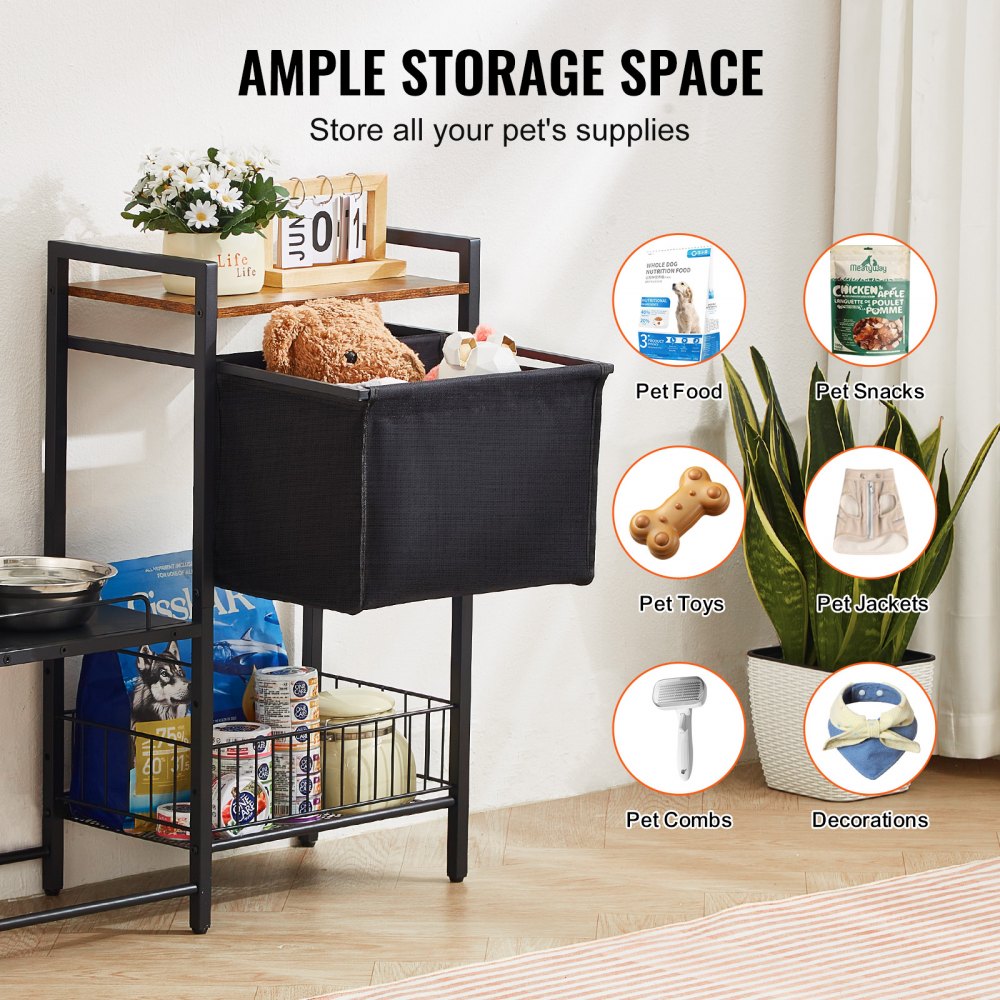 Bostome Raised Pet Feeding Station with adjustable height and storage for dog food and essentials.