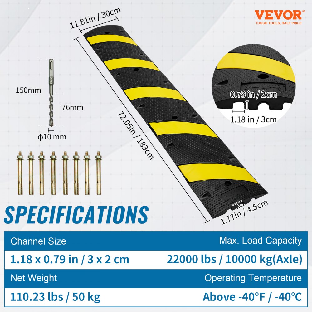 2 PCs 72`` Rubber Speed Bump 2 Channel 22000lbs Load Heavy Duty Speed Hump