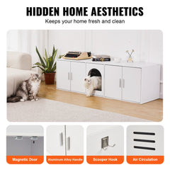 Cat Litter Box Enclosure Wooden Litter Box Furniture Hidden 57.9" White