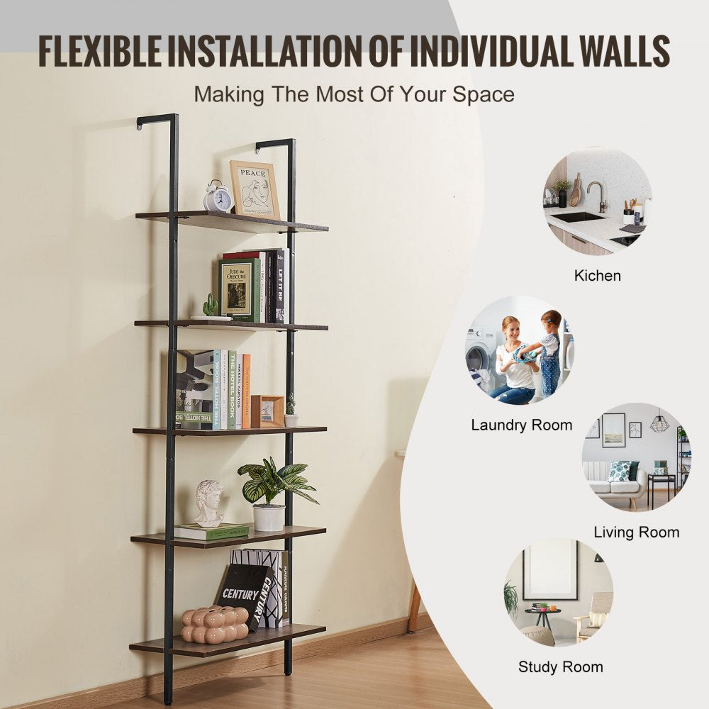 Industrial Square Pipe Shelf 5 Tier 17.3x11.8in Wall-Mount for Bedroom