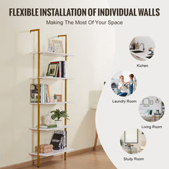 Industrial Square Pipe Shelf 5 Tier 24x11.8in Wall-Mount Gold White
