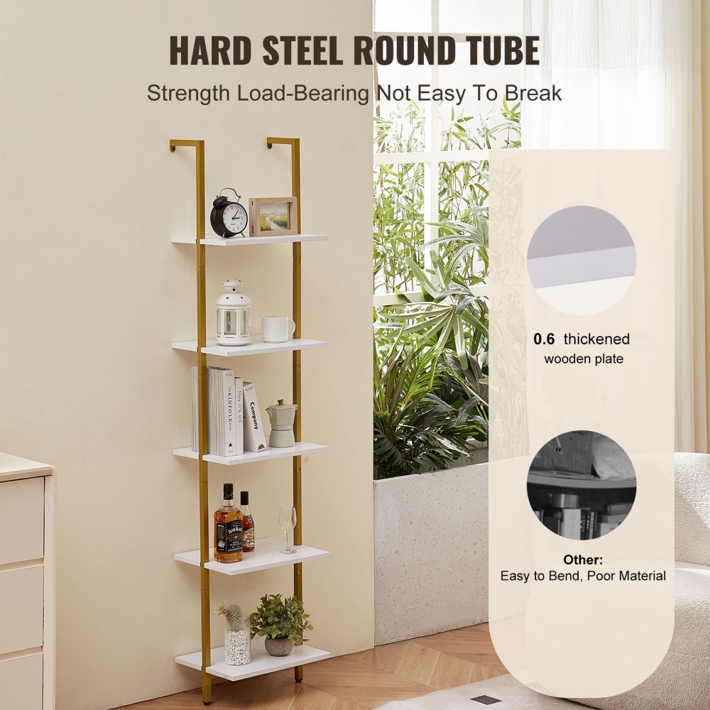 Industrial Square Pipe Shelf 5 Tier 15.6x11.8in Wall-Mount Gold White