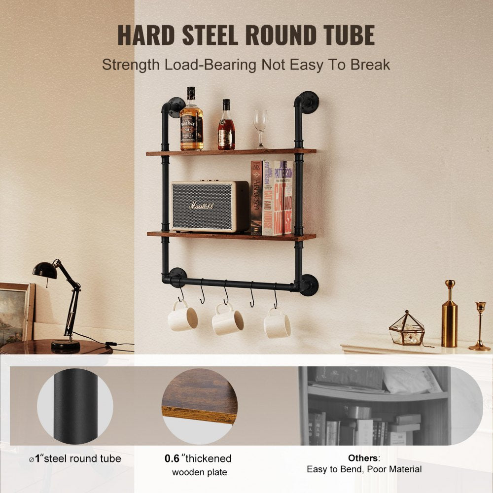 Industrial Pipe Shelf 2 Tier 24x7.87in Wall-Mount for Kitchen Bedroom