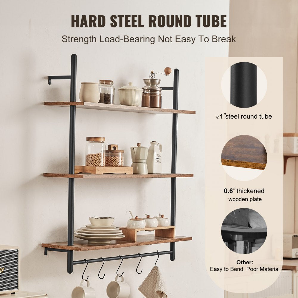 Industrial Pipe Shelf 3 Tier 32x9.84in Wall-Mount for Kitchen Bedroom