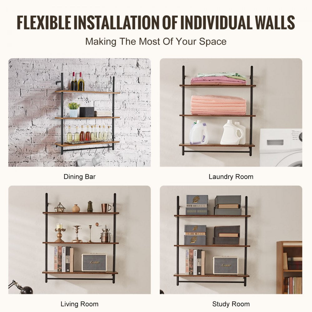 Industrial Pipe Shelf 3 Tier 32x9.84in Wall-Mount for Kitchen Bedroom