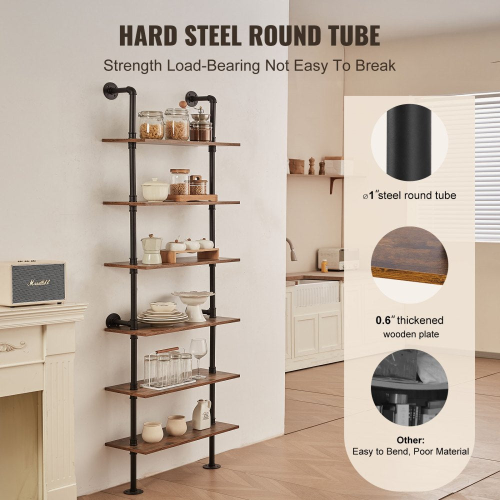 Industrial Pipe Shelf 6 Tier 24x9.84in Wall-Mount for Kitchen Bedroom
