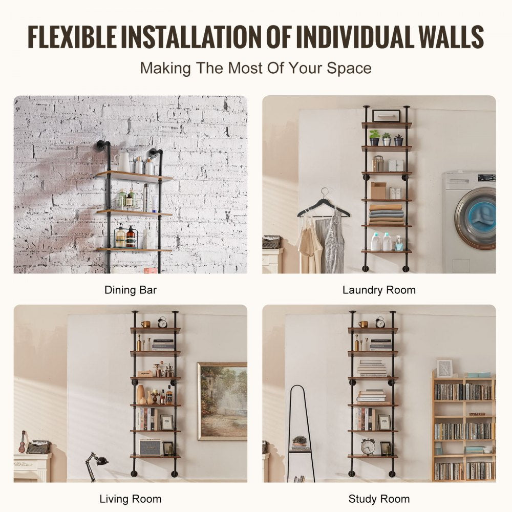 Industrial Pipe Shelf 6 Tier 24x9.84in Wall-Mount for Kitchen Bedroom