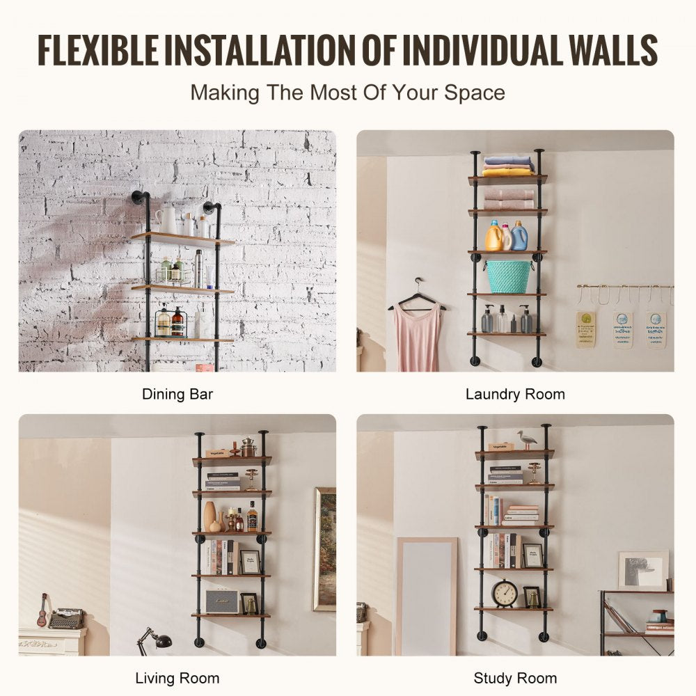 Industrial Pipe Shelf 5 Tier 24x9.84in Wall-Mount for Kitchen Bedroom
