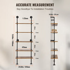 Industrial Pipe Shelf 5 Tier 24x9.84in Wall-Mount for Kitchen Bedroom