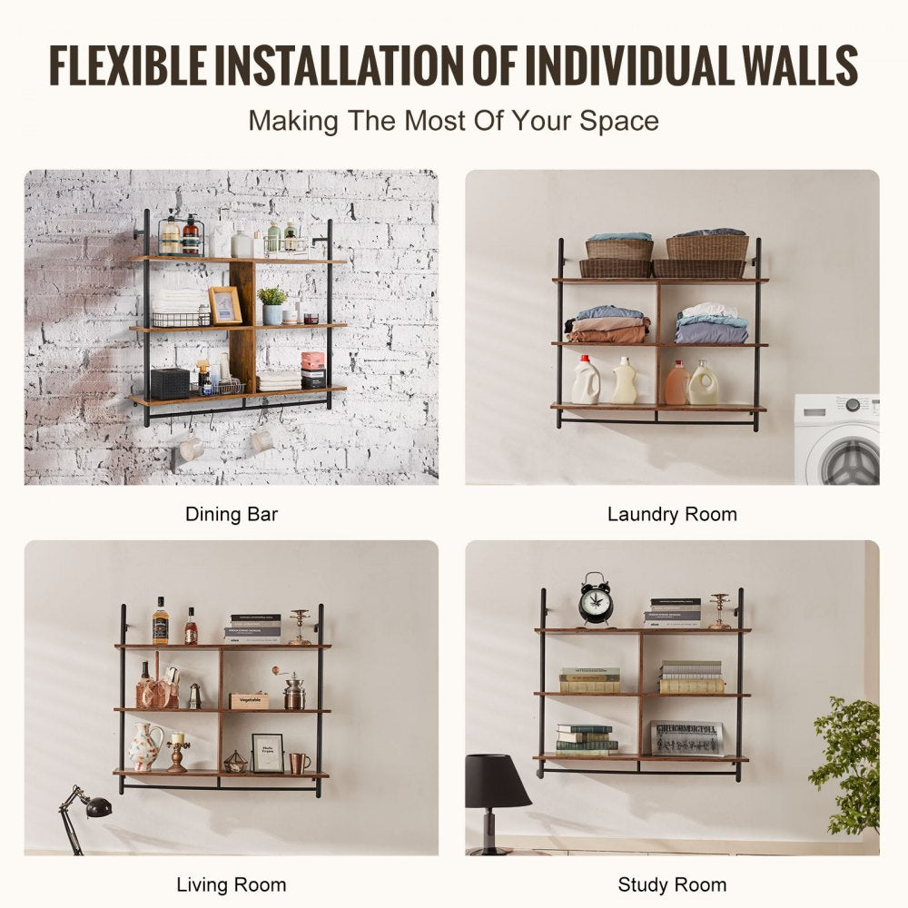 Industrial Pipe Shelf 3 Tier 41.5x9.84in Wall-Mount for Kitchen Bedroom
