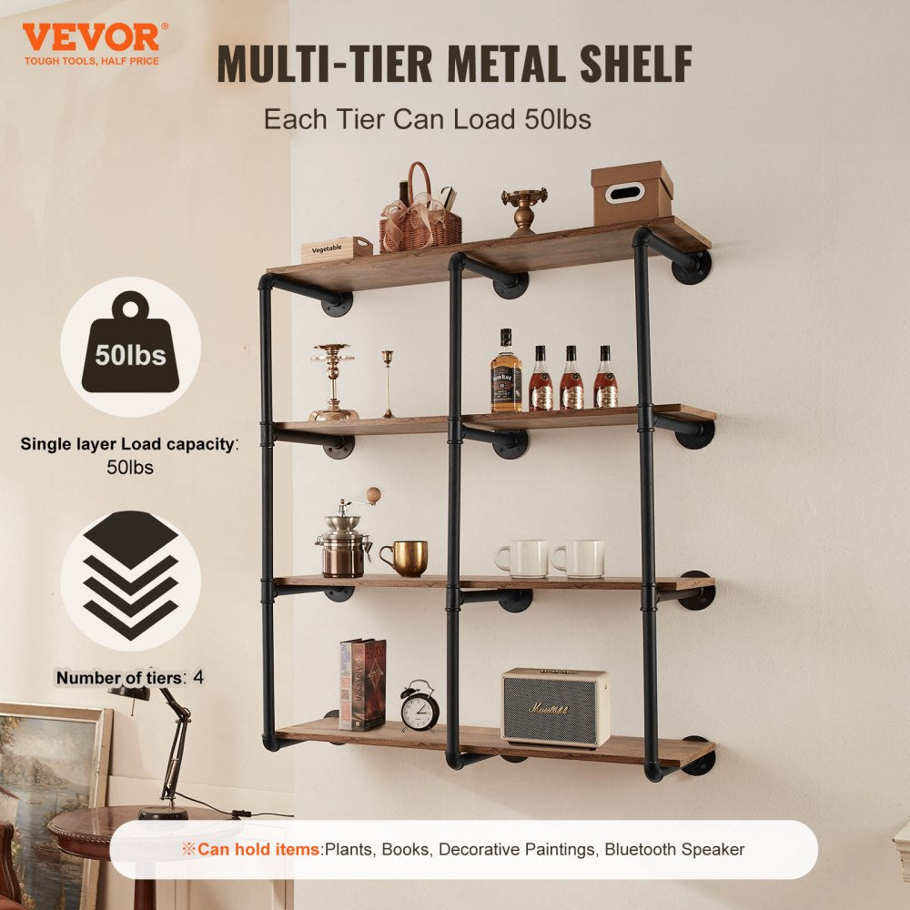 Industrial Pipe Shelf 4 Tier 3PCS 11.8in W Wall-Mount Planks NOT Included