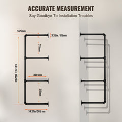 Industrial Pipe Shelf 4 Tier 3PCS 11.8in W Wall-Mount Planks NOT Included