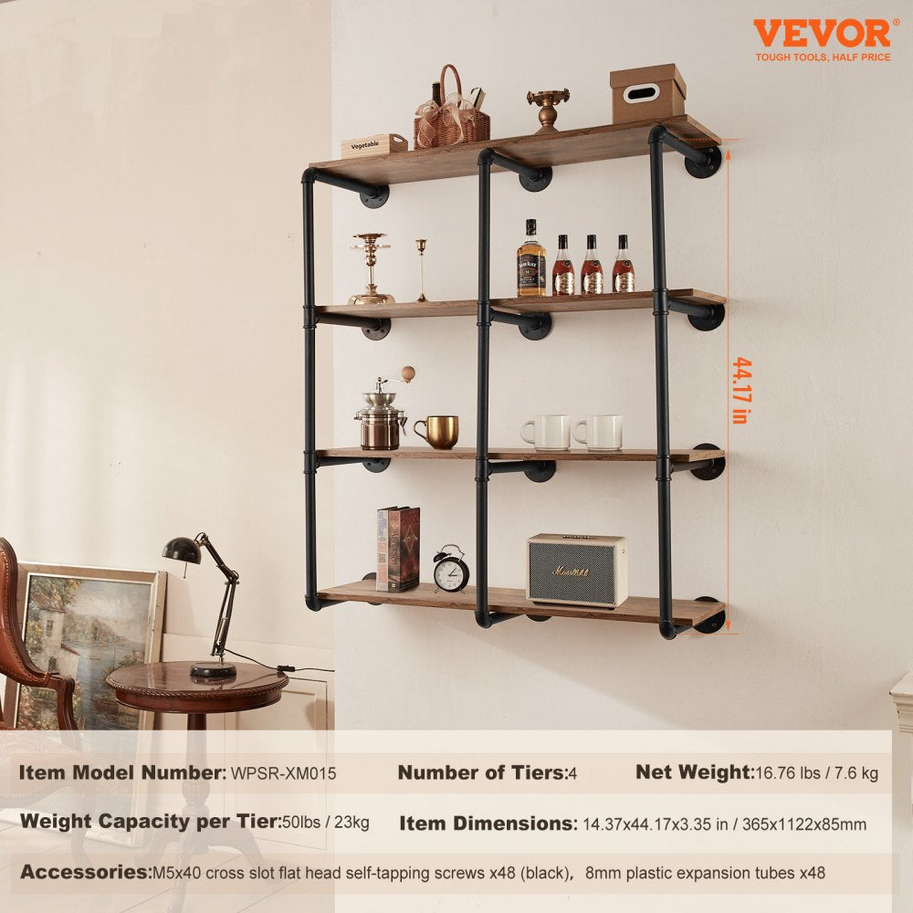 Industrial Pipe Shelf 4 Tier 3PCS 11.8in W Wall-Mount Planks NOT Included