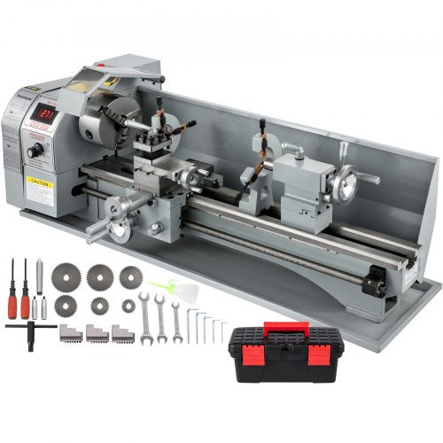 Bostome Mini Metal Lathe with 1100W motor, 8.7" swing, and 29.5" distance between centers.