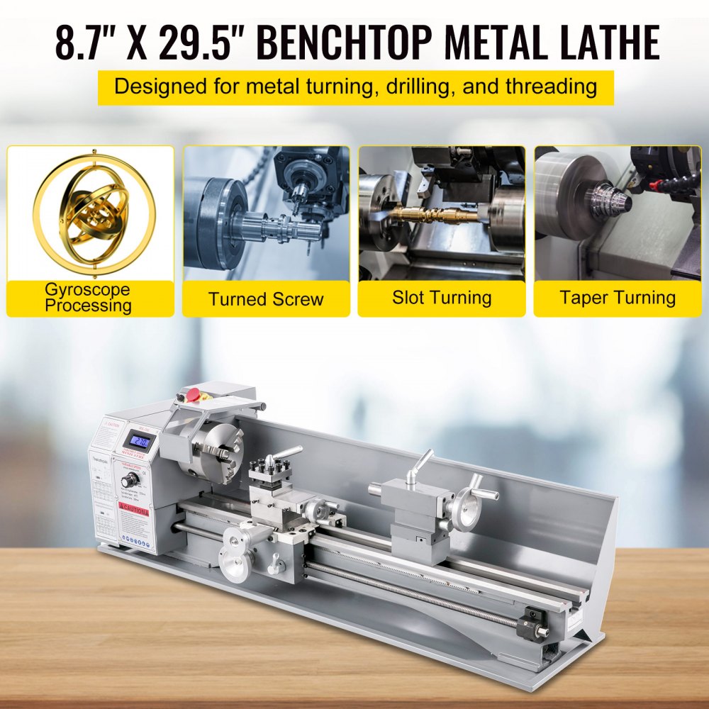 Bostome Mini Metal Lathe with 8.7" swing and 29.5" distance for precise metalworking.