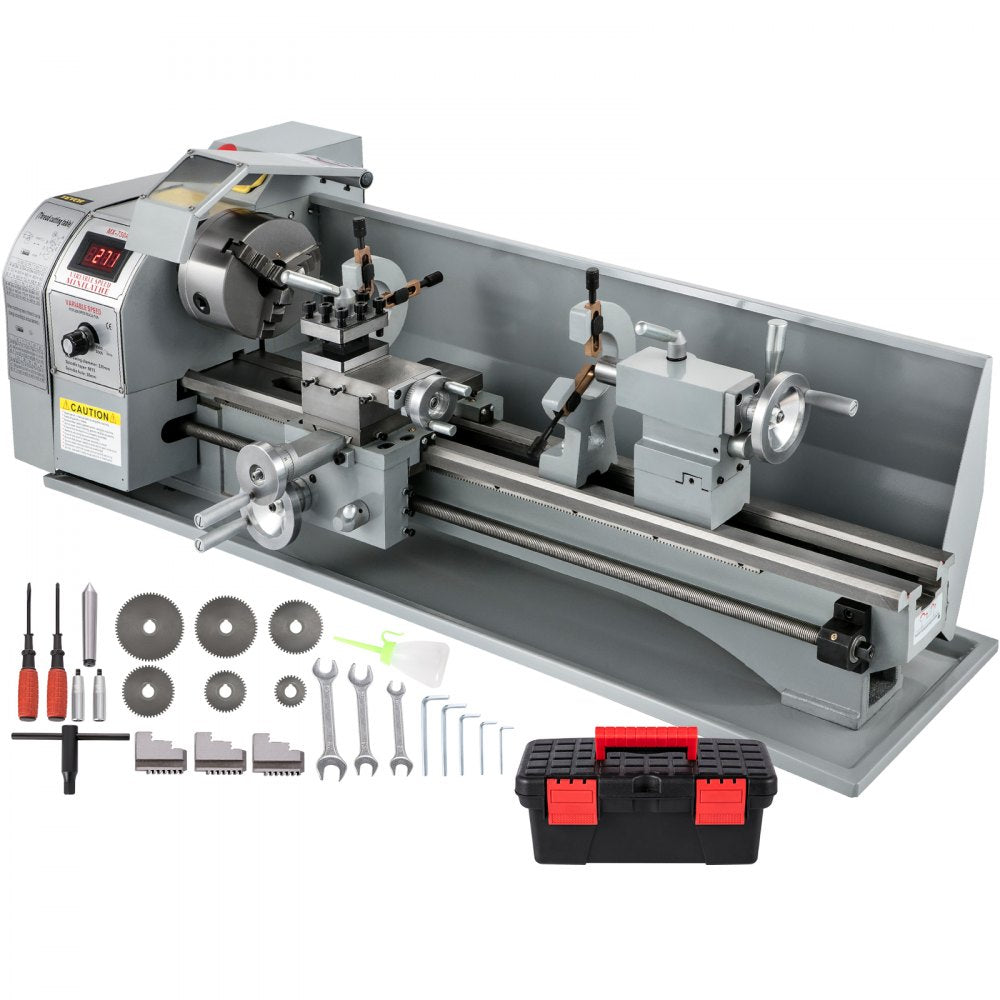 Bostome Mini Metal Lathe with 8.7" swing, 29.5" centers, and 1100W variable speed motor.