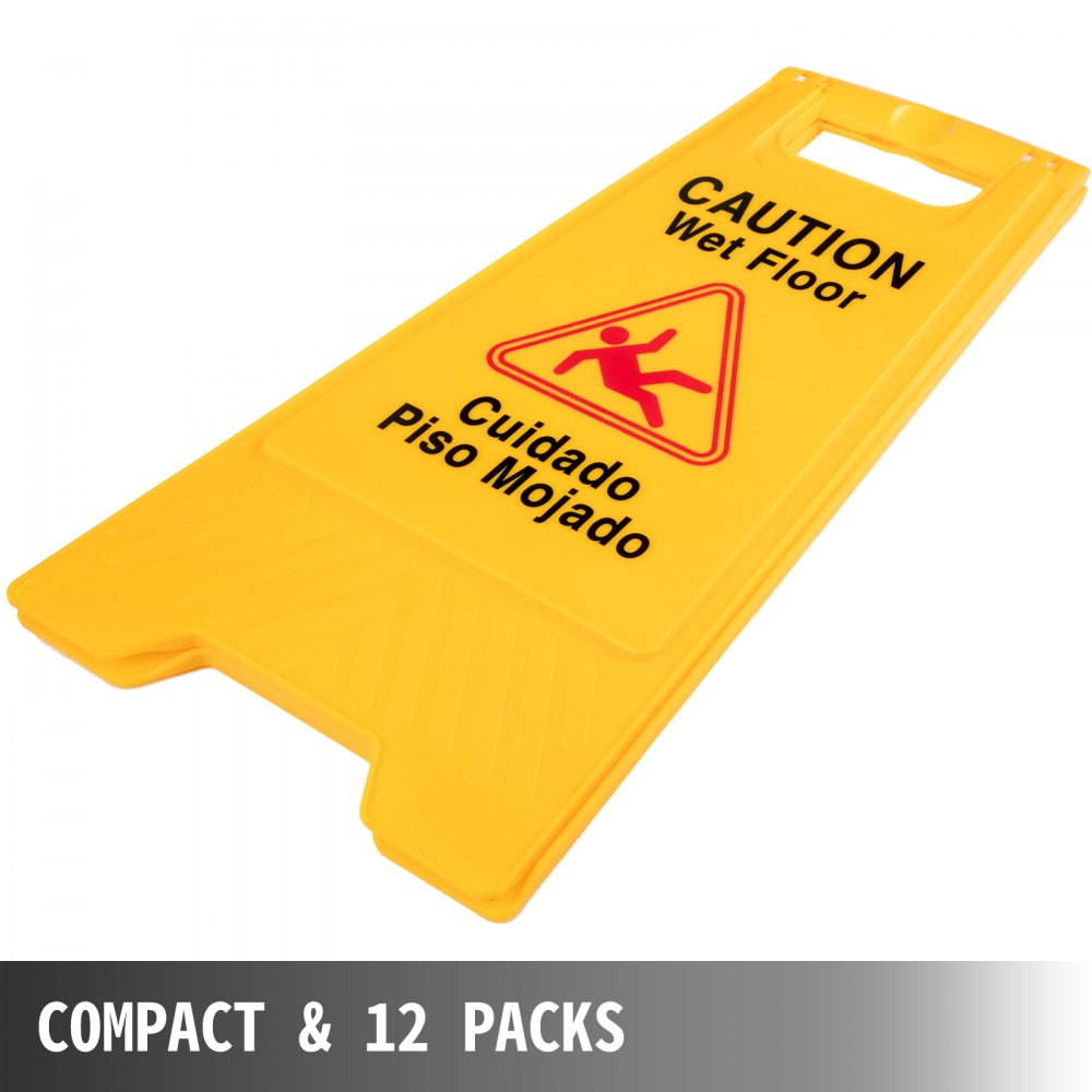 12 Pack Caution Wet Floor Sign 25-Inch Yellow Wet Floor Sign Double Sided Wet Floor Cones Fold-Out Bilingual Plastic Board for Indoors and Outdoors