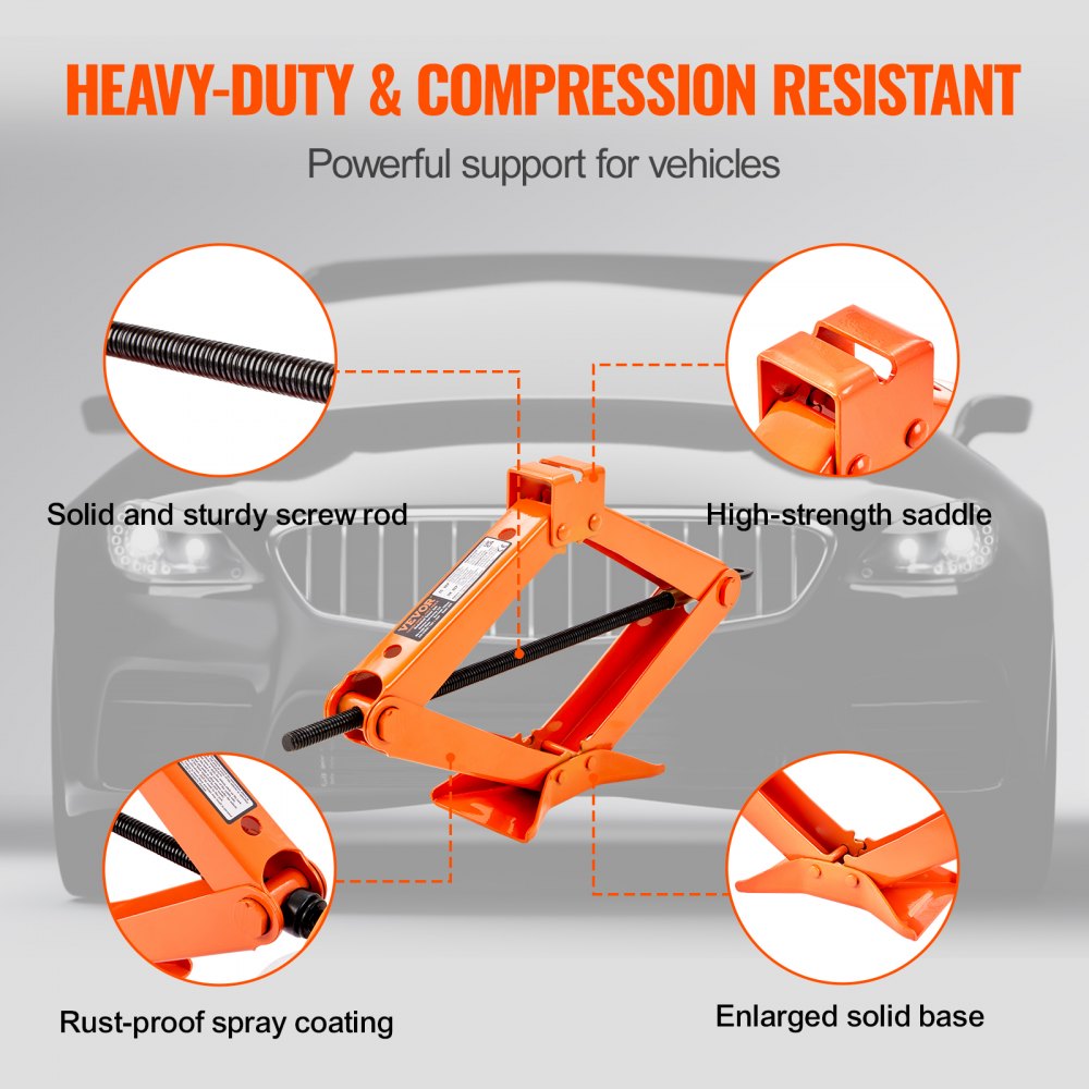 Scissor Jack, 2.5 Ton/5512 lbs Scissor Car Jack, 3.7"-17.1" Lifting Range Scissor Lift Jack with Ratcheting Handle and L-Wrench, Portable Tire Jack for Cars Trucks Sedans MPVs