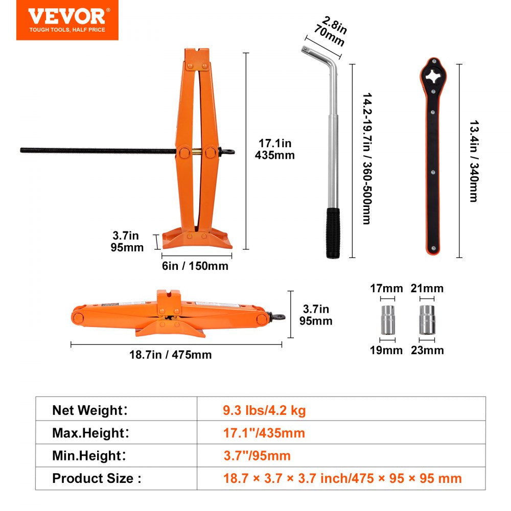 Scissor Jack, 2.5 Ton/5512 lbs Scissor Car Jack, 3.7"-17.1" Lifting Range Scissor Lift Jack with Ratcheting Handle and L-Wrench, Portable Tire Jack for Cars Trucks Sedans MPVs