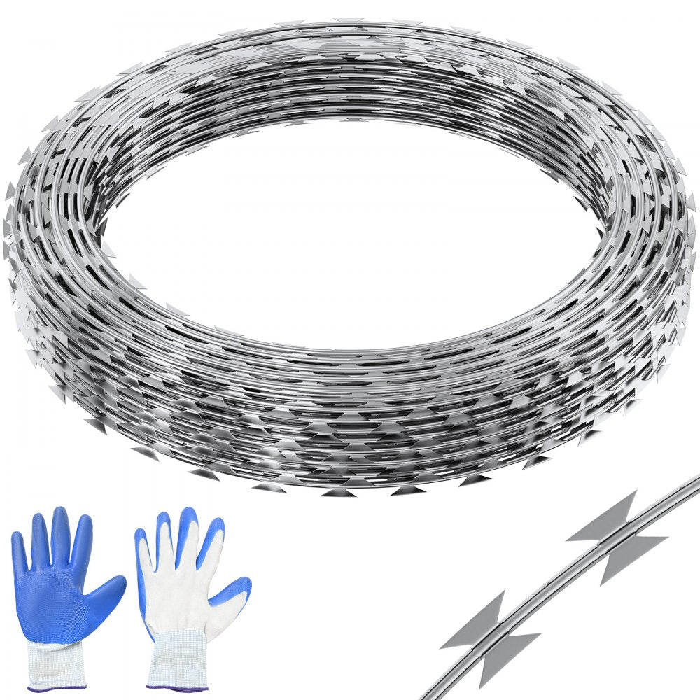 Razor Wires, 98 ft Razor Barbed Wire, 2 Rolls Razor Wire Fencing Razor Fence, Razor Ribbon Barbed Wire Galvanized Razor Wire Fence, Rolls Razor for Garden