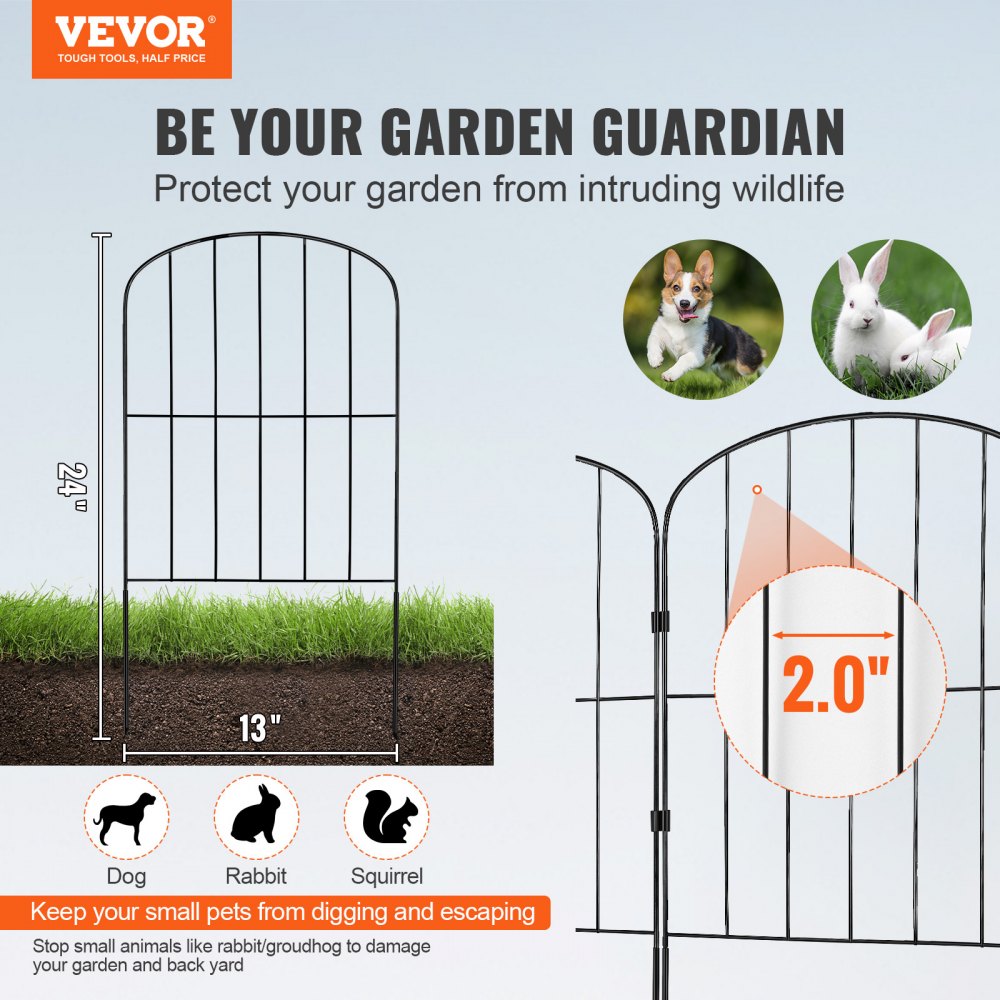 Garden Fence, No Dig Fence 24in(H) x11ft(L) Animal Barrier Fence, Underground Decorative Garden Fencing with 2 Inch Spike Spacing, Metal Dog Fence for The Yard and Outdoor Patio, 10 Pack