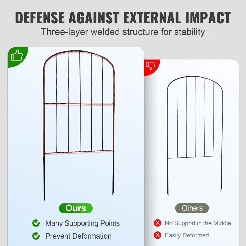 Garden Fence, No Dig Fence 24in(H) x11ft(L) Animal Barrier Fence, Underground Decorative Garden Fencing with 2 Inch Spike Spacing, Metal Dog Fence for The Yard and Outdoor Patio, 10 Pack