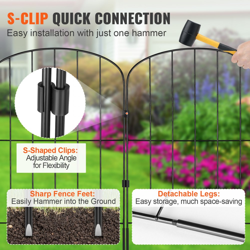 Garden Fence, No Dig Fence 24in(H) x11ft(L) Animal Barrier Fence, Underground Decorative Garden Fencing with 2 Inch Spike Spacing, Metal Dog Fence for The Yard and Outdoor Patio, 10 Pack