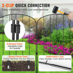 Garden Fence, No Dig Fence 24in(H) x11ft(L) Animal Barrier Fence, Underground Decorative Garden Fencing with 2 Inch Spike Spacing, Metal Dog Fence for The Yard and Outdoor Patio, 10 Pack