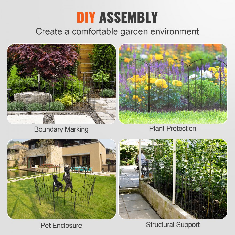 Garden Fence, No Dig Fence 24in(H) x11ft(L) Animal Barrier Fence, Underground Decorative Garden Fencing with 2 Inch Spike Spacing, Metal Dog Fence for The Yard and Outdoor Patio, 10 Pack