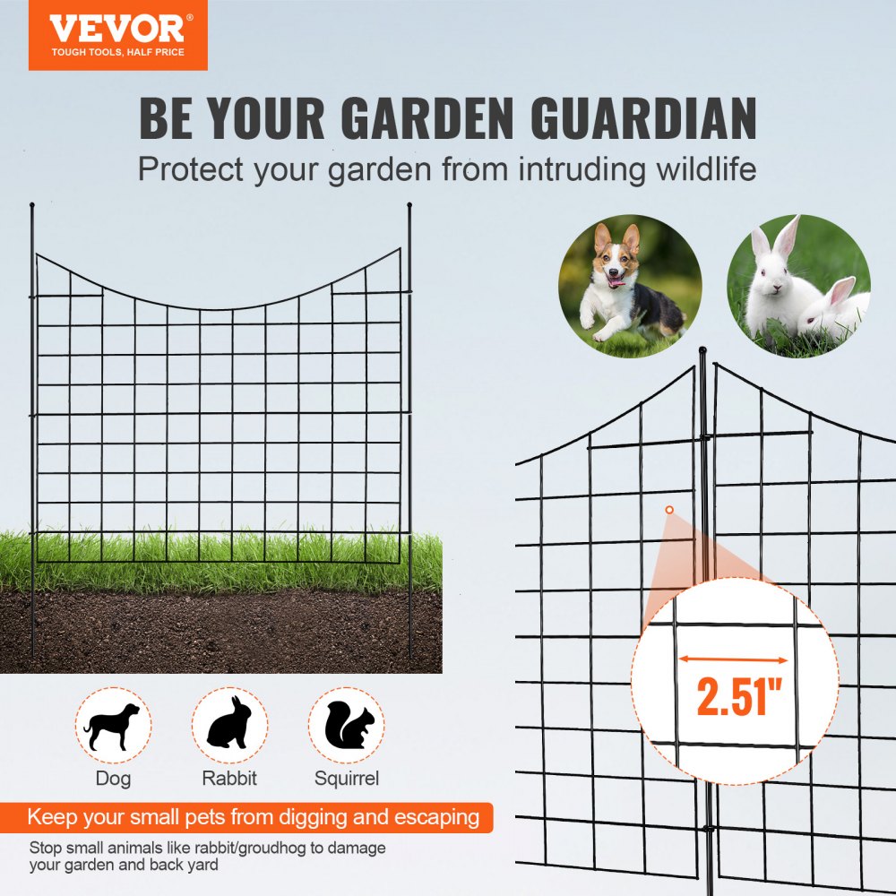 Garden Fence, 36.6in(H) x12ft(L) Animal Barrier Fence, Underground Decorative Garden Fencing with 2.5 Inch Spike Spacing, Metal Dog Fence for The Yard and Outdoor Patio, 5 Pack