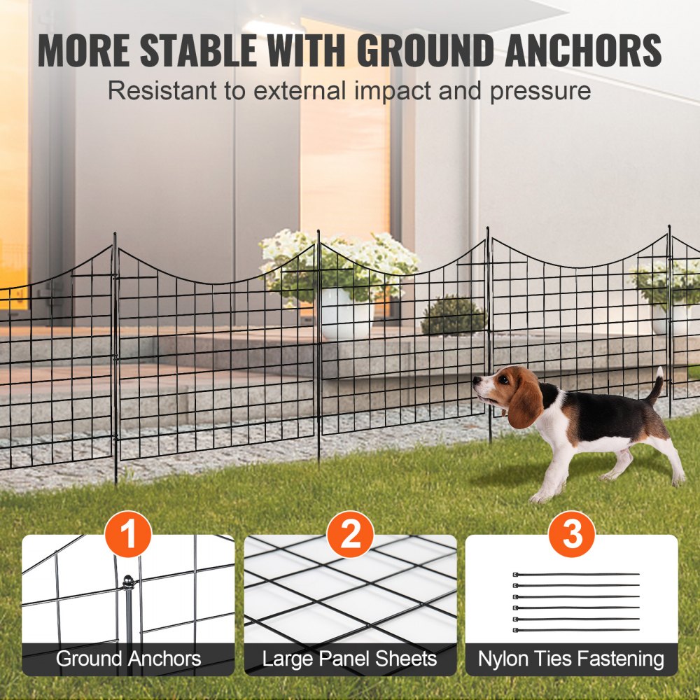 Garden Fence, 36.6in(H) x12ft(L) Animal Barrier Fence, Underground Decorative Garden Fencing with 2.5 Inch Spike Spacing, Metal Dog Fence for The Yard and Outdoor Patio, 5 Pack