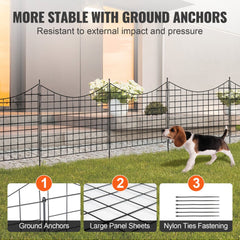 Garden Fence, 36.6in(H) x12ft(L) Animal Barrier Fence, Underground Decorative Garden Fencing with 2.5 Inch Spike Spacing, Metal Dog Fence for The Yard and Outdoor Patio, 5 Pack