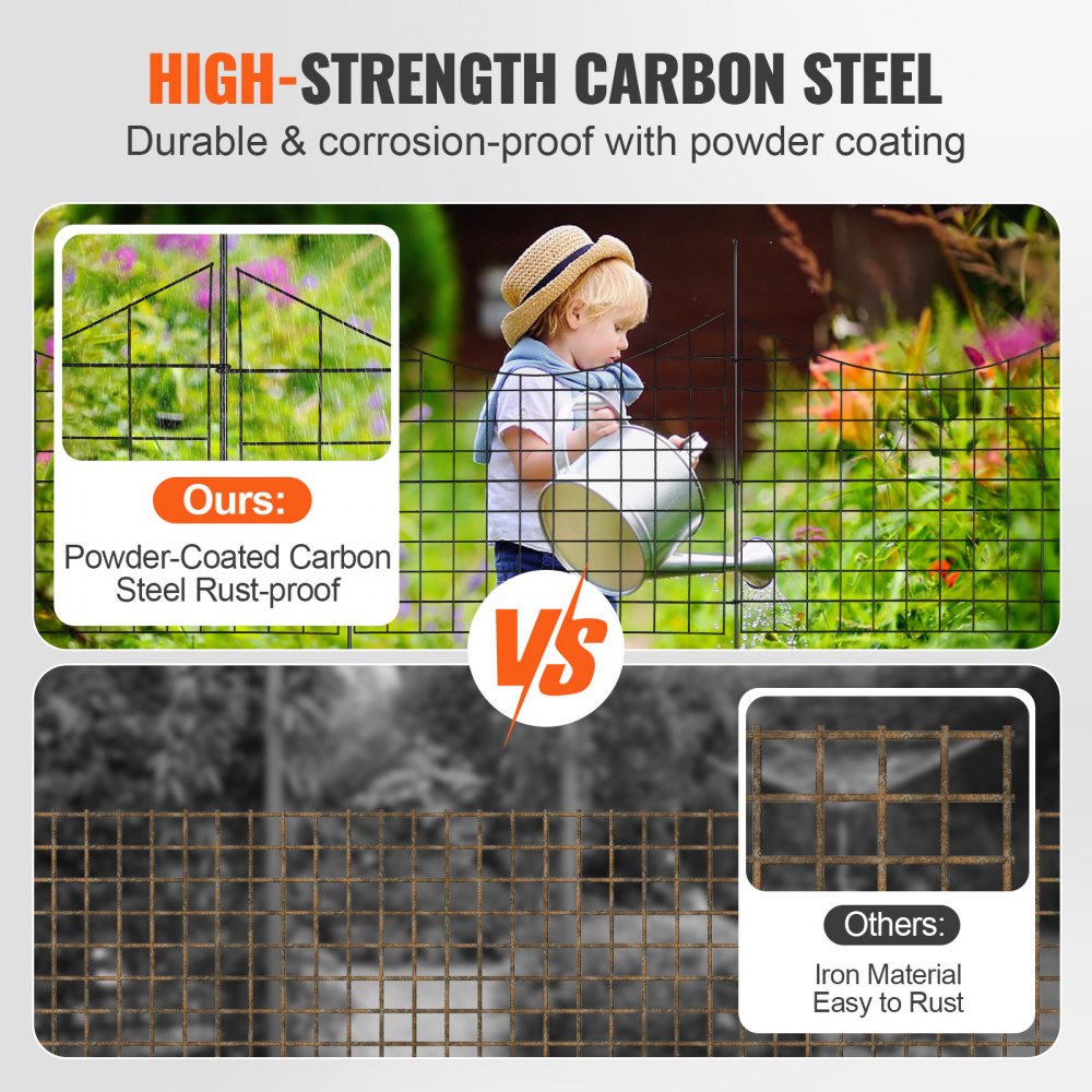 Garden Fence, 36.6in(H) x12ft(L) Animal Barrier Fence, Underground Decorative Garden Fencing with 2.5 Inch Spike Spacing, Metal Dog Fence for The Yard and Outdoor Patio, 5 Pack