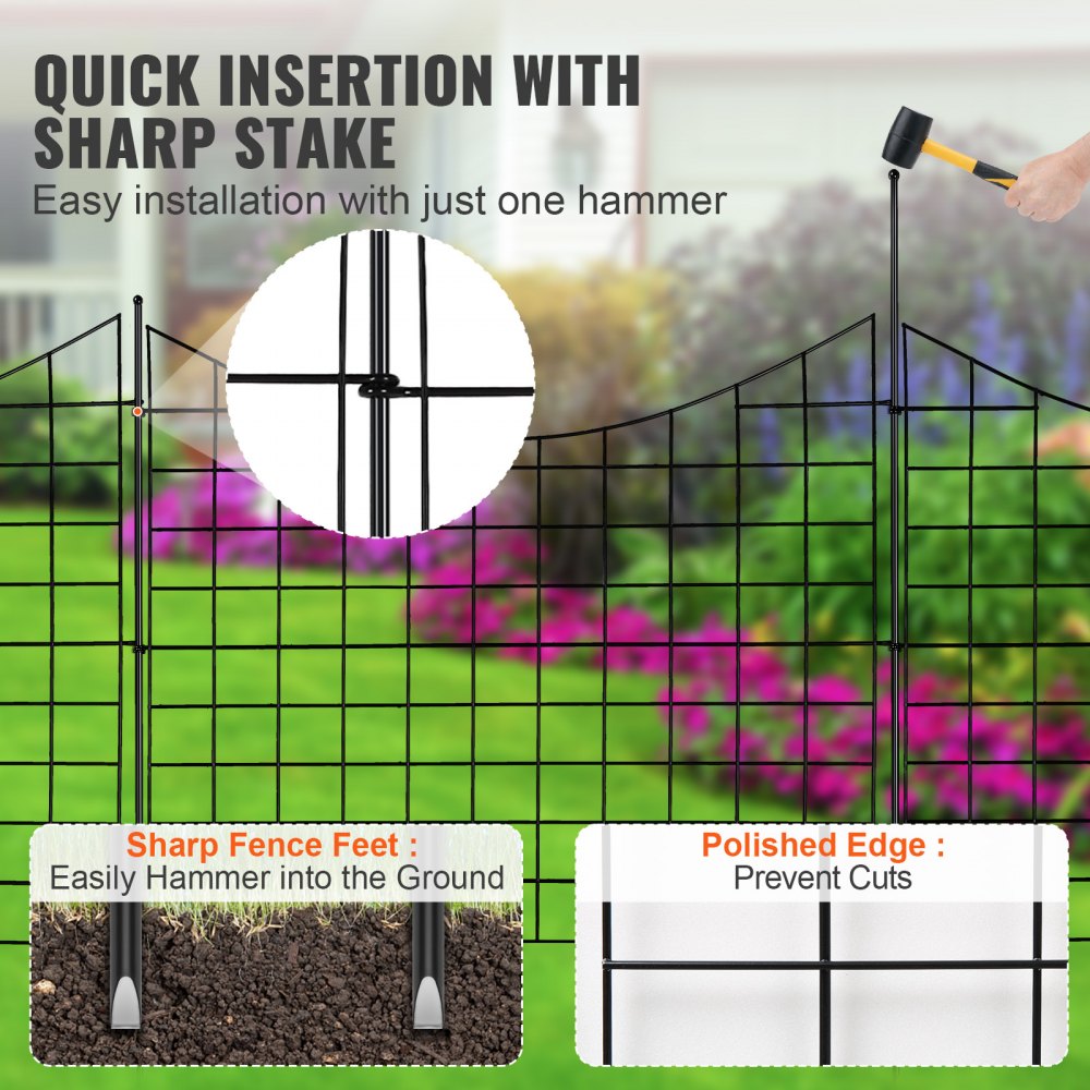Garden Fence, 36.6in(H) x12ft(L) Animal Barrier Fence, Underground Decorative Garden Fencing with 2.5 Inch Spike Spacing, Metal Dog Fence for The Yard and Outdoor Patio, 5 Pack